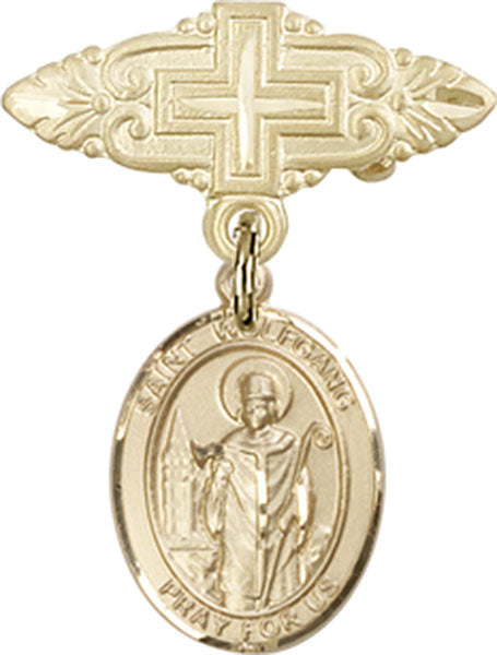 14kt Gold Baby Badge with St. Wolfgang Charm and Badge Pin with Cross