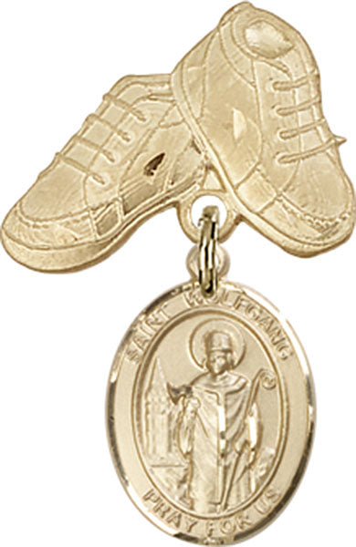 14kt Gold Baby Badge with St. Wolfgang Charm and Baby Boots Pin