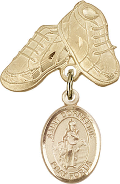 14kt Gold Filled Baby Badge with St. Cornelius Charm and Baby Boots Pin