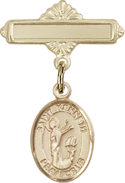 14kt Gold Filled Baby Badge with St. Kenneth Charm and Polished Badge Pin