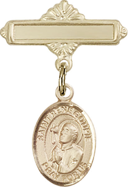 14kt Gold Filled Baby Badge with St. Rene Goupil Charm and Polished Badge Pin