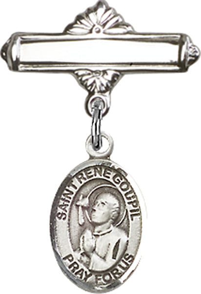 Sterling Silver Baby Badge with St. Rene Goupil Charm and Polished Badge Pin