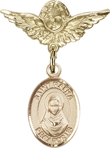 14kt Gold Filled Baby Badge with St. Rafta Charm and Angel w/Wings Badge Pin