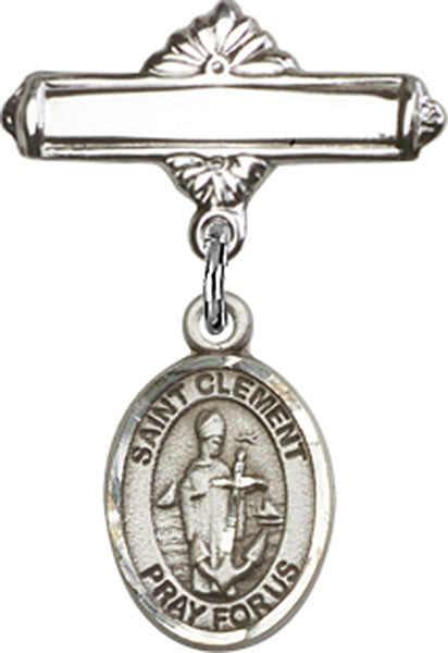 Sterling Silver Baby Badge with St. Clement Charm and Polished Badge Pin