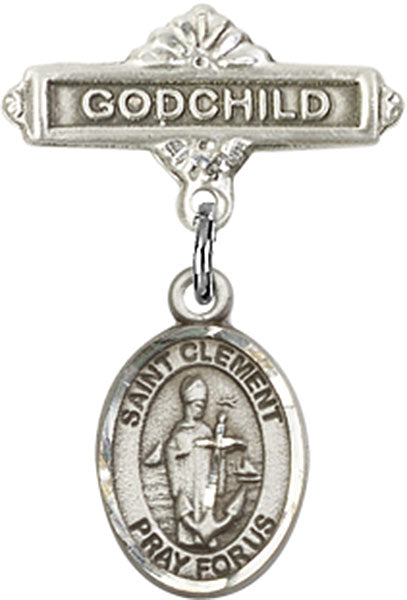 Sterling Silver Baby Badge with St. Clement Charm and Godchild Badge Pin