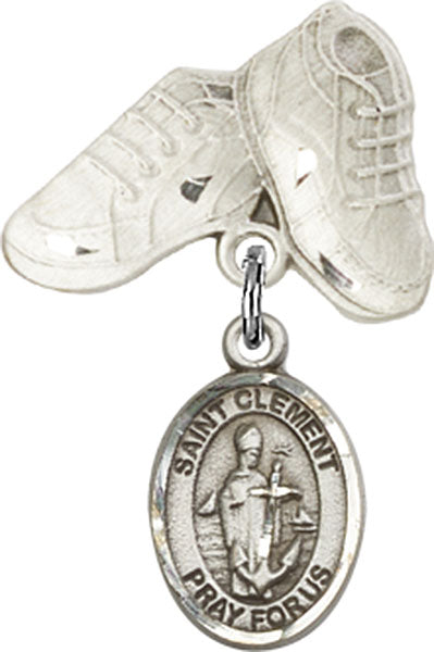 Sterling Silver Baby Badge with St. Clement Charm and Baby Boots Pin