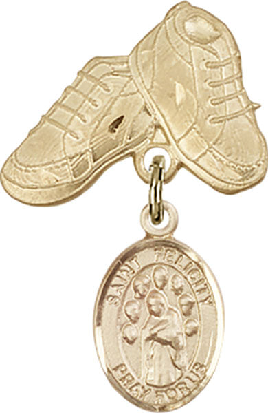 14kt Gold Filled Baby Badge with St. Felicity Charm and Baby Boots Pin