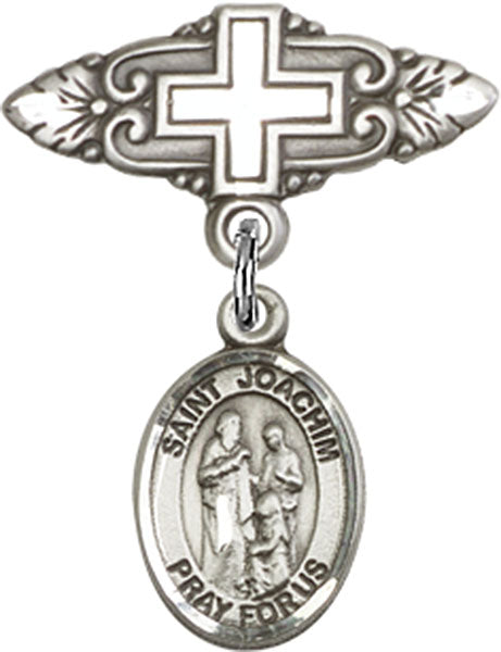 Sterling Silver Baby Badge with St. Joachim Charm and Badge Pin with Cross