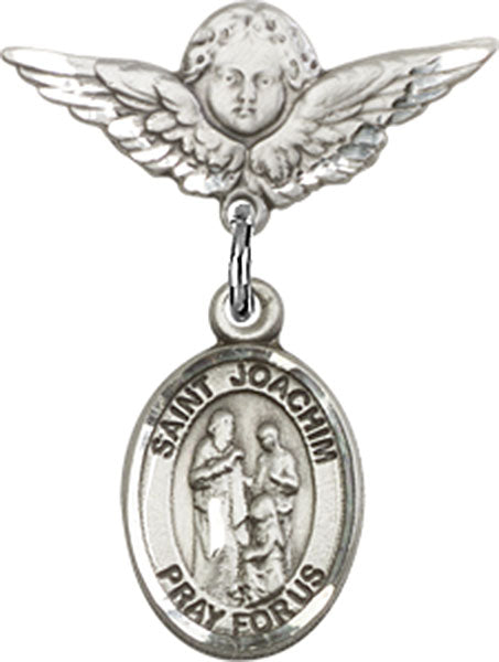 Sterling Silver Baby Badge with St. Joachim Charm and Angel w/Wings Badge Pin