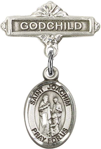 Sterling Silver Baby Badge with St. Joachim Charm and Godchild Badge Pin