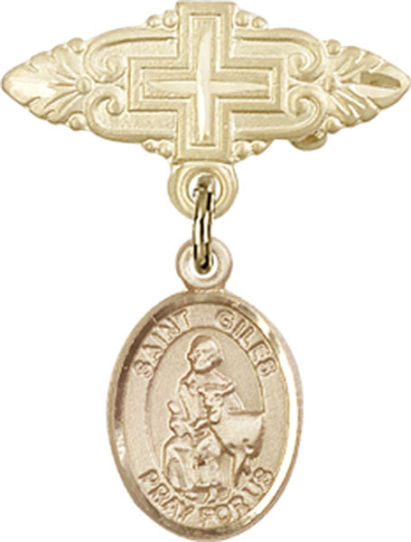 14kt Gold Filled Baby Badge with St. Giles Charm and Badge Pin with Cross
