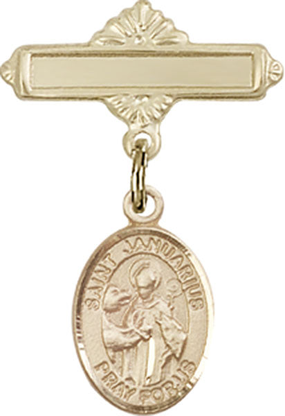 14kt Gold Filled Baby Badge with St. Januarius Charm and Polished Badge Pin