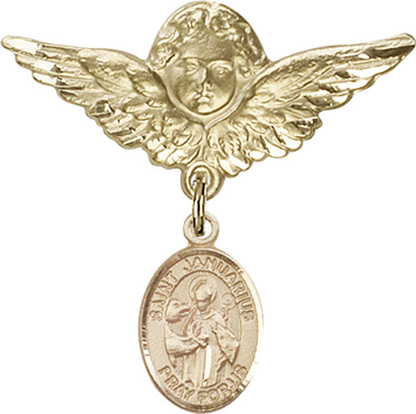 14kt Gold Filled Baby Badge with St. Januarius Charm and Angel w/Wings Badge Pin
