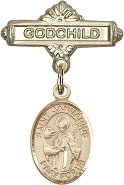 14kt Gold Filled Baby Badge with St. Januarius Charm and Godchild Badge Pin