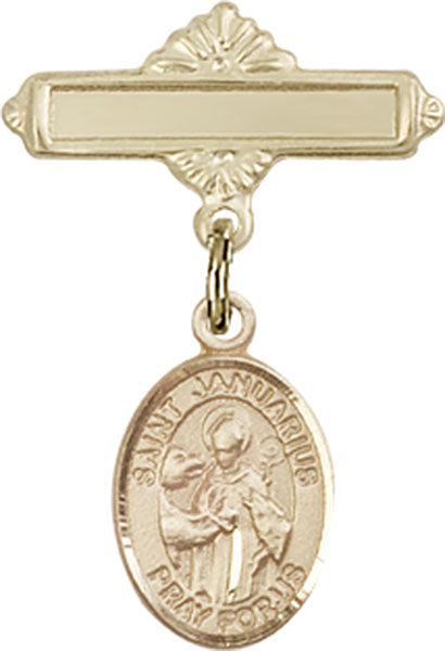 14kt Gold Baby Badge with St. Januarius Charm and Polished Badge Pin