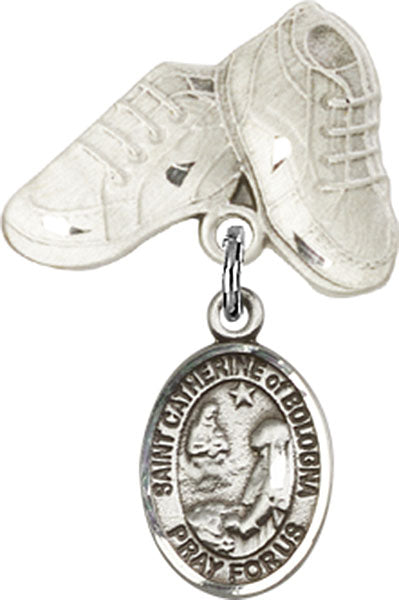 Sterling Silver Baby Badge with St. Catherine of Bologna Charm and Baby Boots Pin