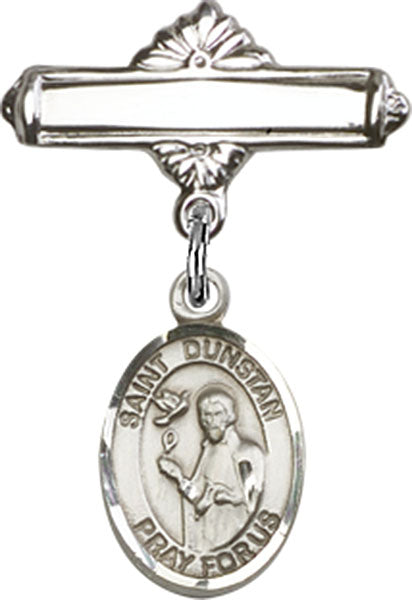 Sterling Silver Baby Badge with St. Dunstan Charm and Polished Badge Pin