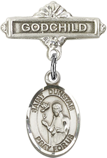 Sterling Silver Baby Badge with St. Dunstan Charm and Godchild Badge Pin