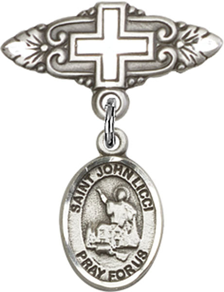 Sterling Silver Baby Badge with St. John Licci Charm and Badge Pin with Cross