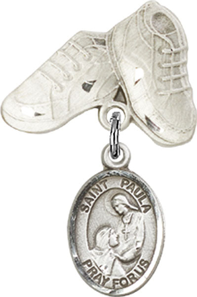 Sterling Silver Baby Badge with St. Paula Charm and Baby Boots Pin