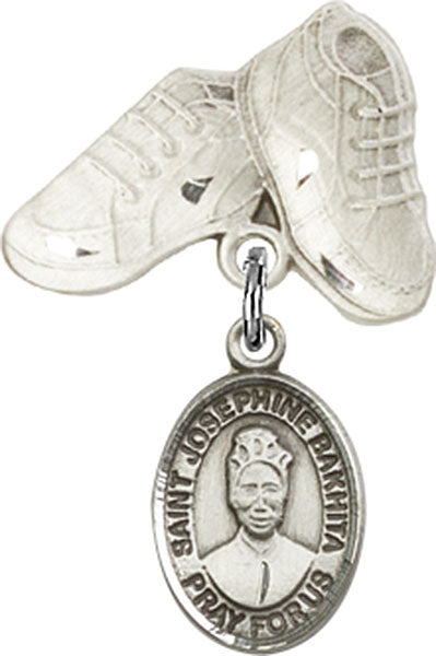 Sterling Silver Baby Badge with St. Josephine Bakhita Charm and Baby Boots Pin