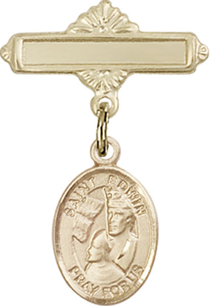 14kt Gold Filled Baby Badge with St. Edwin Charm and Polished Badge Pin