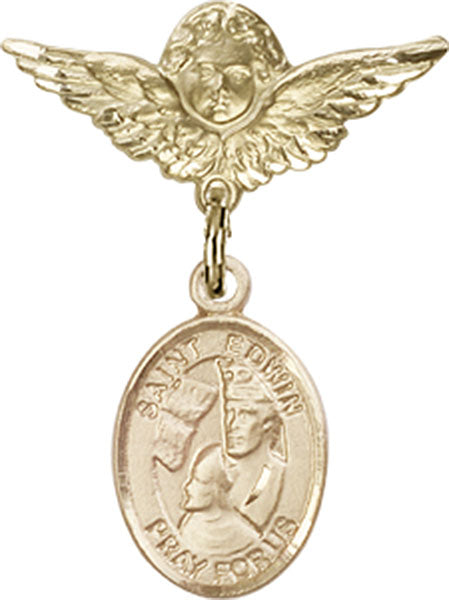 14kt Gold Filled Baby Badge with St. Edwin Charm and Angel w/Wings Badge Pin