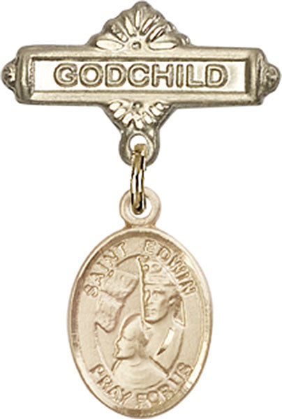 14kt Gold Filled Baby Badge with St. Edwin Charm and Godchild Badge Pin