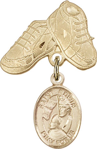 14kt Gold Filled Baby Badge with St. Edwin Charm and Baby Boots Pin