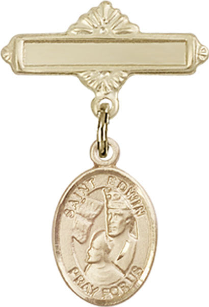 14kt Gold Baby Badge with St. Edwin Charm and Polished Badge Pin