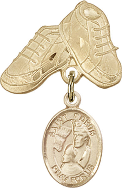 14kt Gold Baby Badge with St. Edwin Charm and Baby Boots Pin