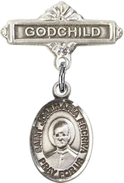 Sterling Silver Baby Badge with St. Josemaria Escriva Charm and Godchild Badge Pin
