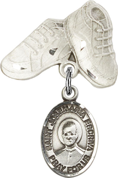 Sterling Silver Baby Badge with St. Josemaria Escriva Charm and Baby Boots Pin