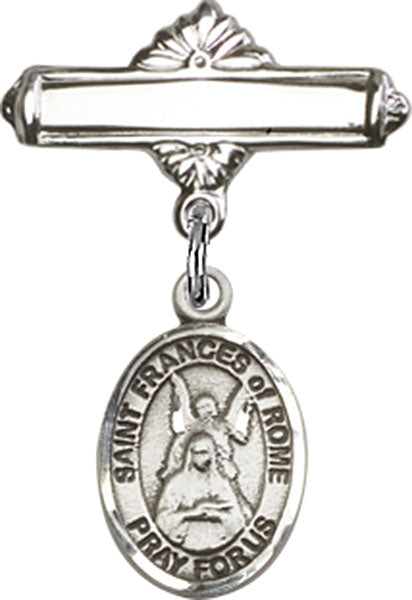 Sterling Silver Baby Badge with St. Frances of Rome Charm and Polished Badge Pin