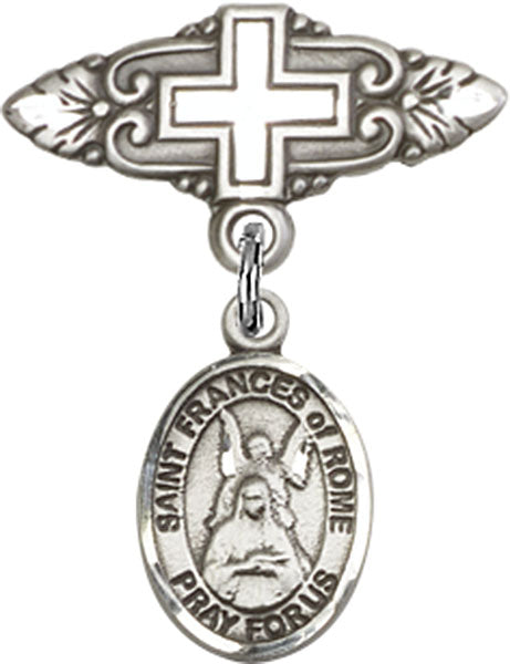 Sterling Silver Baby Badge with St. Frances of Rome Charm and Badge Pin with Cross