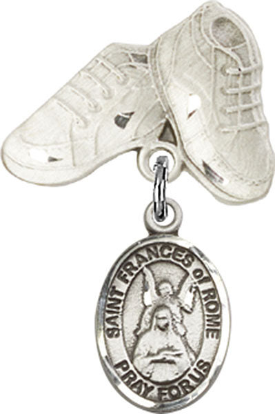 Sterling Silver Baby Badge with St. Frances of Rome Charm and Baby Boots Pin