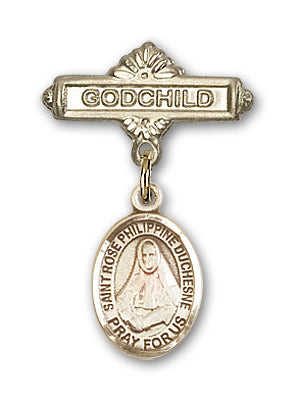 14kt Gold Filled Baby Badge with St. Rose Philippine Charm and Godchild Badge Pin