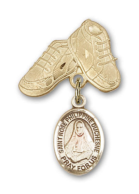 14kt Gold Filled Baby Badge with St. Rose Philippine Charm and Baby Boots Pin