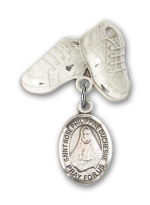 Sterling Silver Baby Badge with St. Rose Philippine Charm and Baby Boots Pin