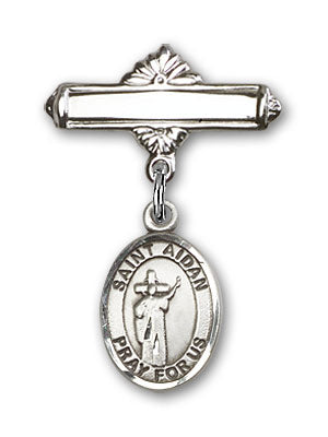 Sterling Silver Baby Badge with St. Aidan of Lindesfarne Charm and Polished Badge Pin