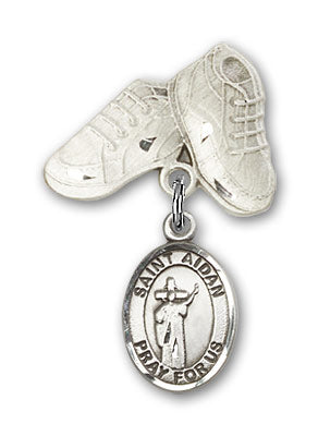 Sterling Silver Baby Badge with St. Aidan of Lindesfarne Charm and Baby Boots Pin