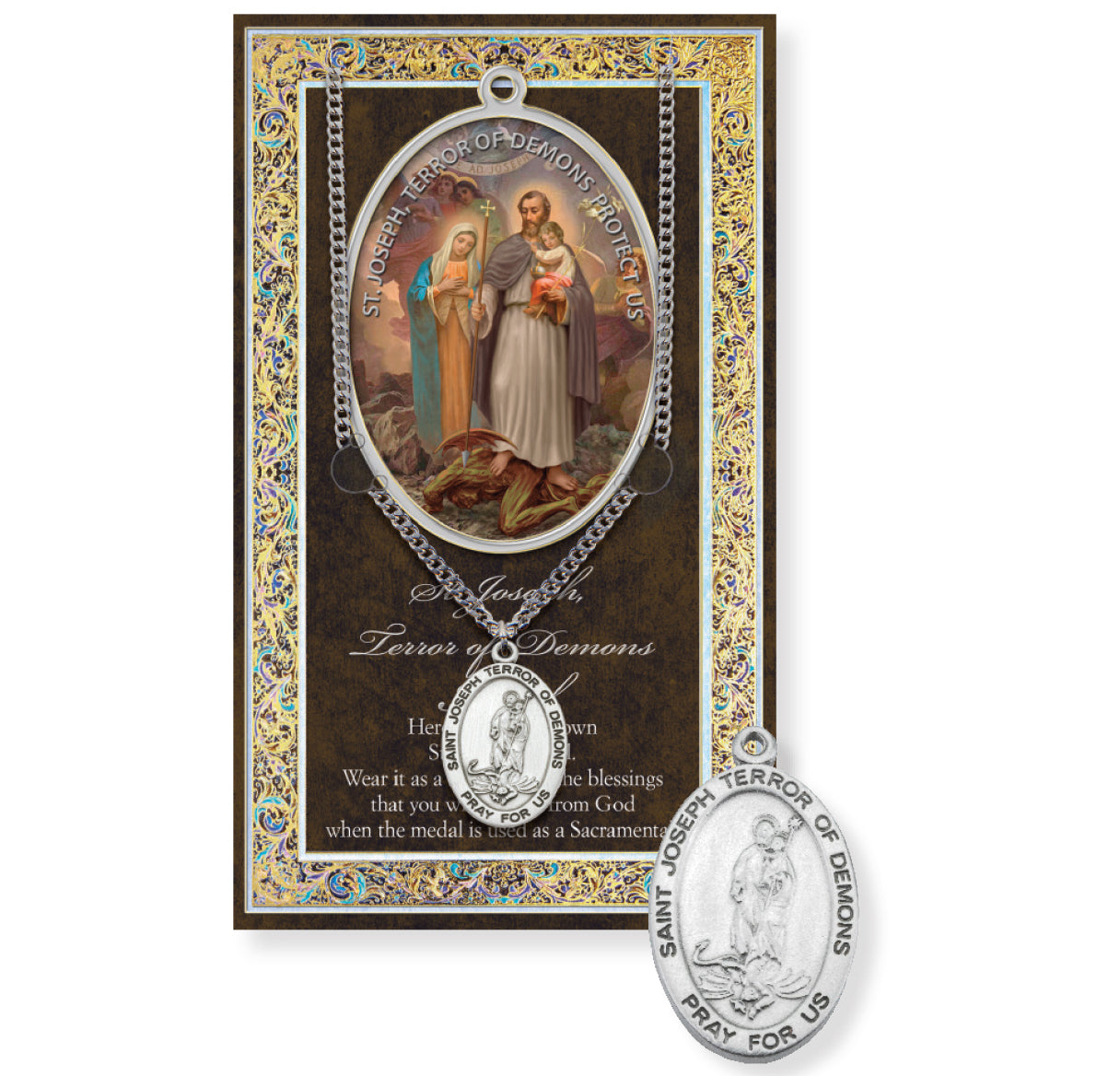 Saint Joseph "Terror of Demons" Biography Folder and Patron Saint Medal