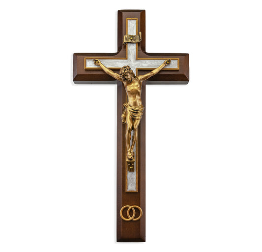 Walnut Cross Wedding Crucifix 10"