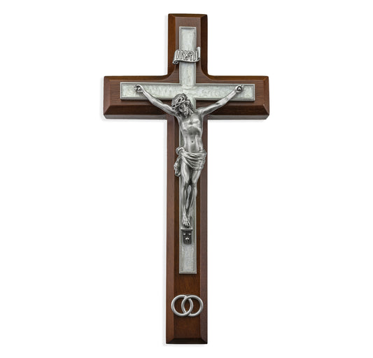 Walnut Cross Wedding Crucifix 10"