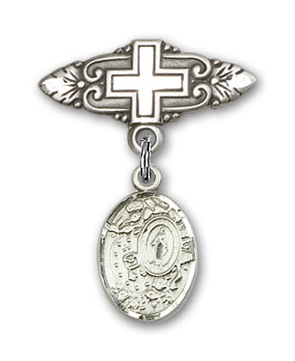 Sterling Silver Baby Badge with Miraculous Charm and Badge Pin with Cross
