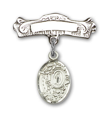Sterling Silver Baby Badge with Miraculous Charm and Arched Polished Badge Pin