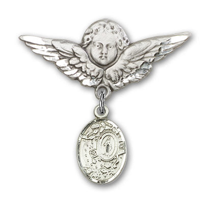 Sterling Silver Baby Badge with Miraculous Charm and Angel w/Wings Badge Pin