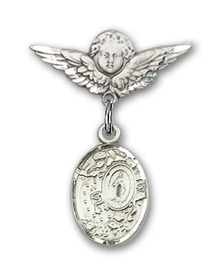 Sterling Silver Baby Badge with Miraculous Charm and Angel w/Wings Badge Pin