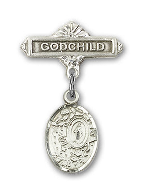 Sterling Silver Baby Badge with Miraculous Charm and Godchild Badge Pin