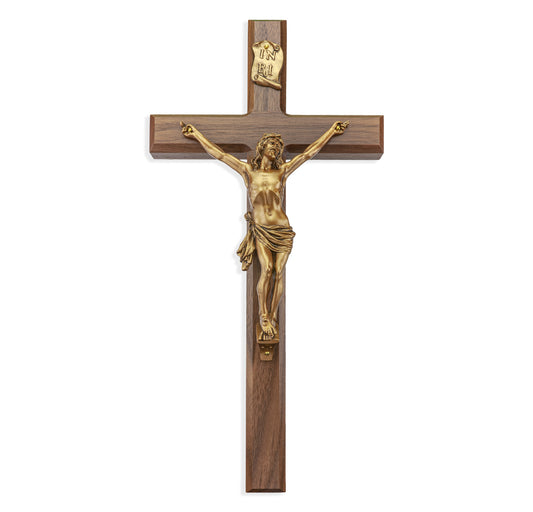 Walnut Wood Wall Crucifix, 15"